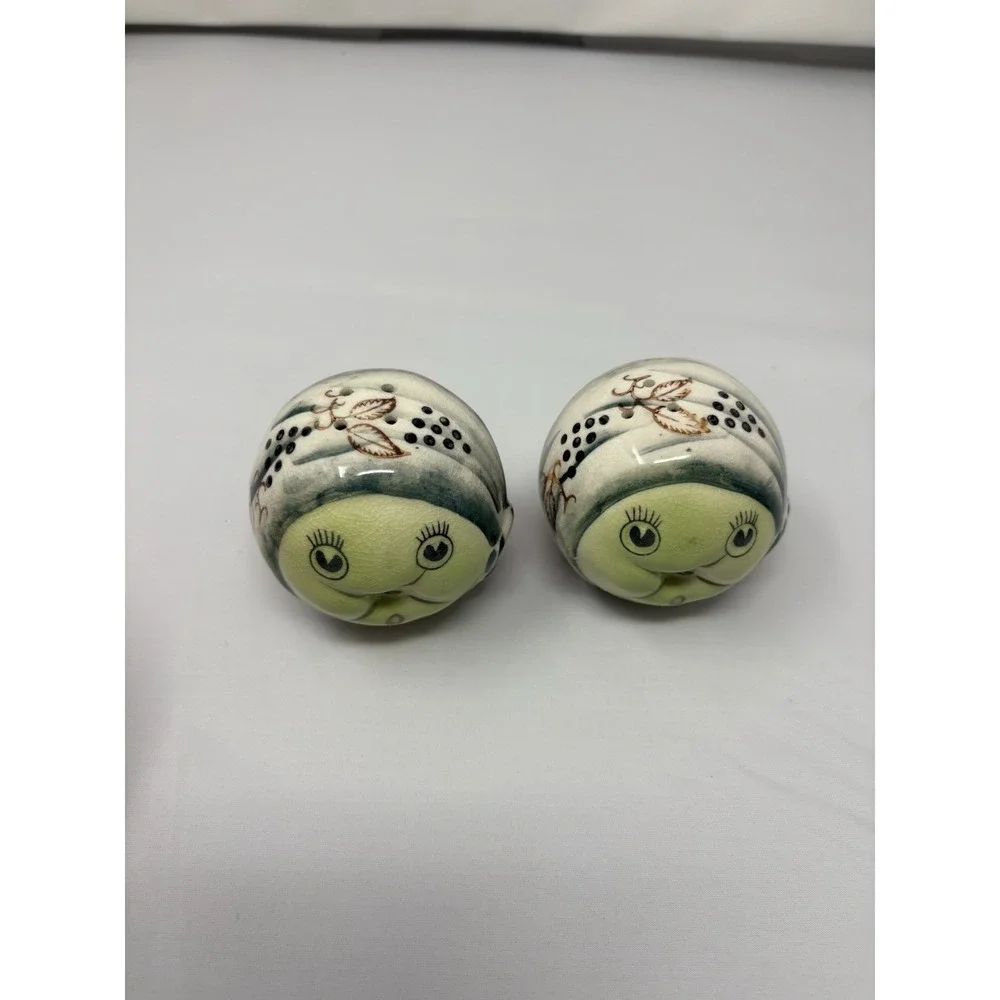 Vintage Anamorphic Fruit Heads Salt And Pepper Shakers Japan